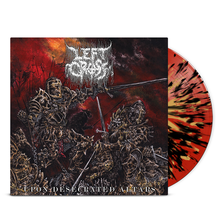 LEFT CROSS - Upon Desecrated Altars (LP) - Red Vinyl w/ Black + Gold Splatter